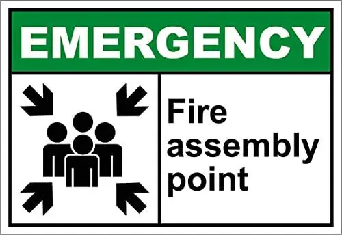 

Fire Assembly Point Emergency Metal Sign Retro Man Cave Wall Decoration Thanksgiving 12X16 inch