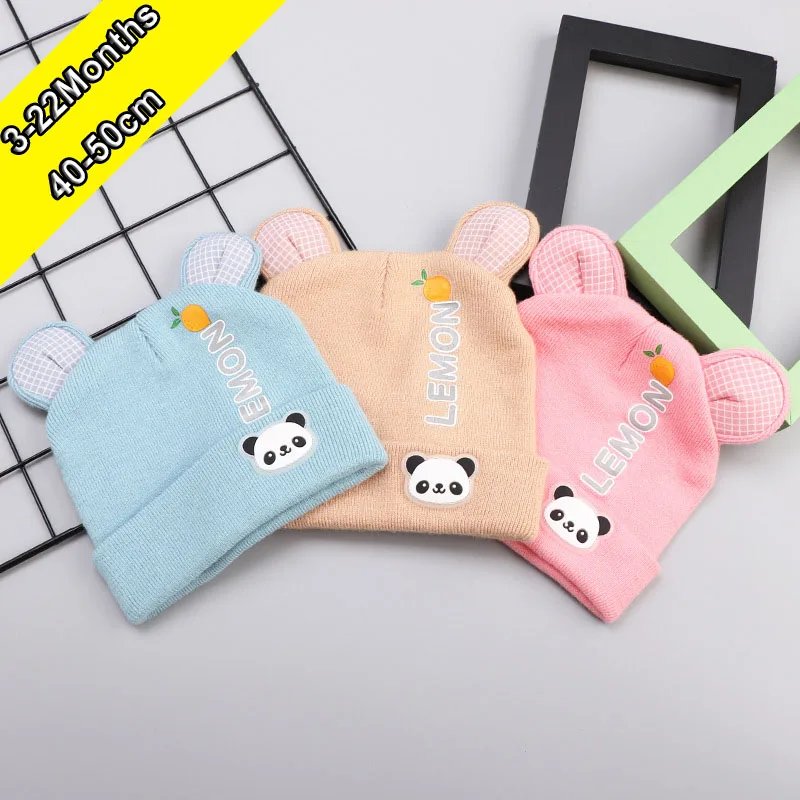 100% хлопковая милая детская шапка с пандой для малыша вязаные теплые детские