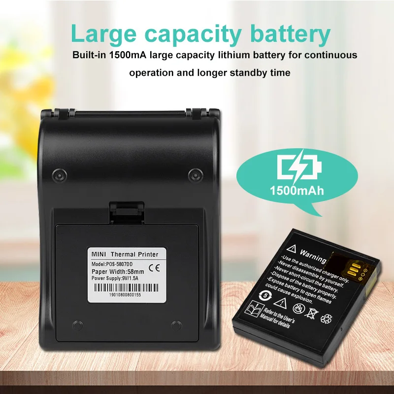 Портативный ручной принтер для чеков с чехлом Bluetooth термочековый 58 мм