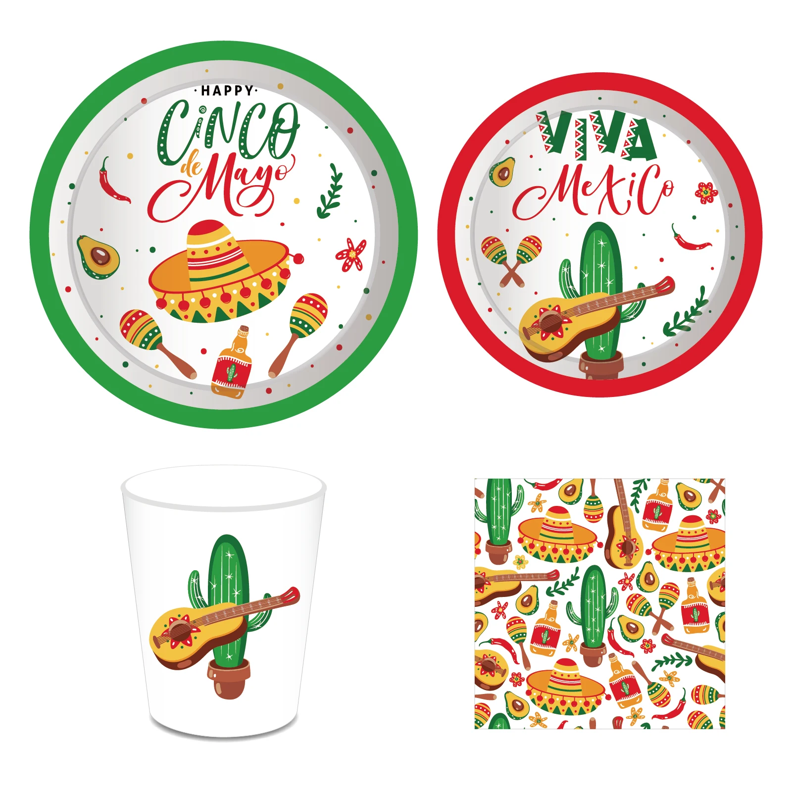 

MM096 Mexico Cactus Party Holiday Tableware Disposable Plates Napkin Cups Mexican Party Favors Tableware Supplies