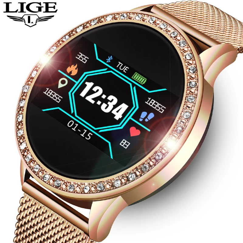 Cheap LIGE 2019 New Women Smart Watch Heart Rate Monitor Fashion Ladies watch Fitness Tracker Sport Smartwatch For Android IOS+Box