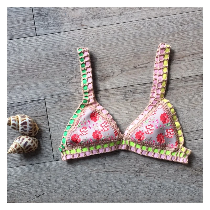 2019 двухсторонняя купальная одежда бикини с принтом топы вязаный крючком
