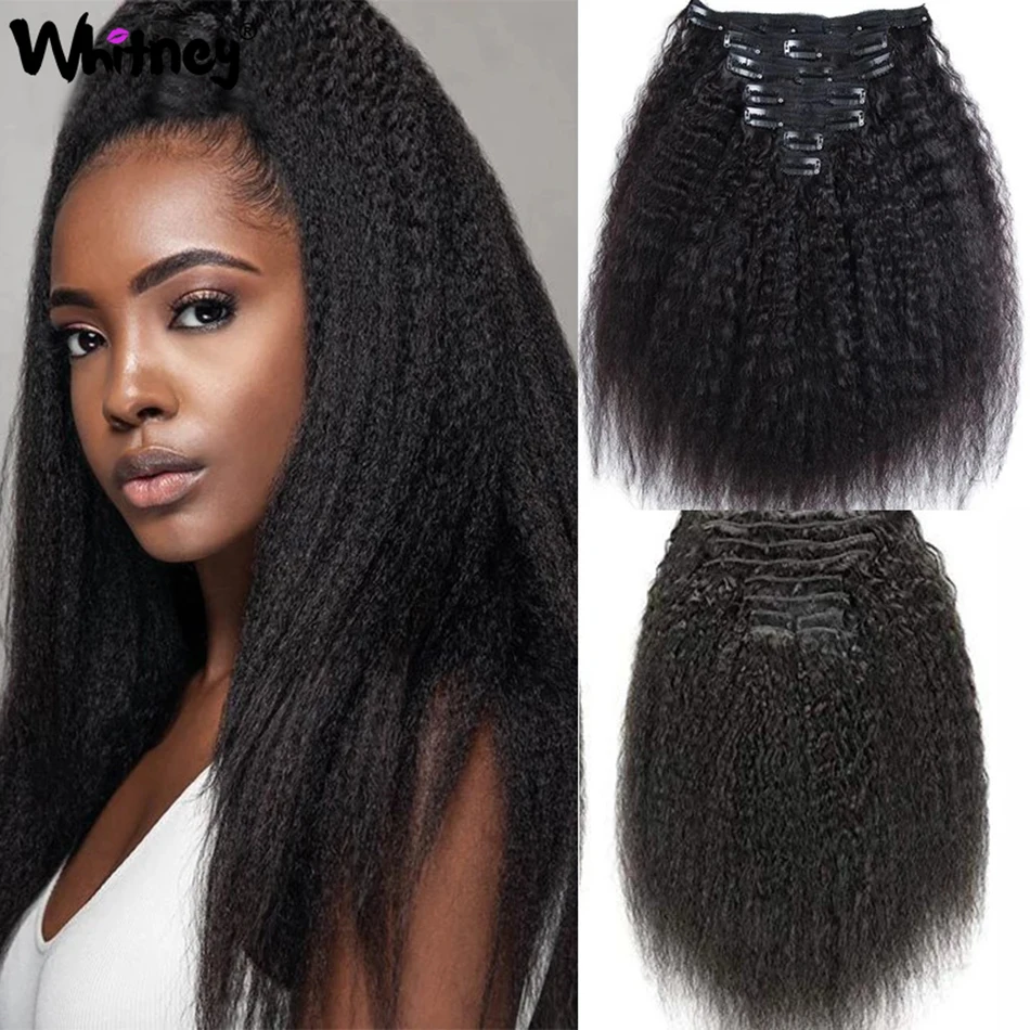 

Курчавые прямые накладные человеческие волосы на заколке для черных женщин перуанские волосы без повреждений натуральные черные двойные п...