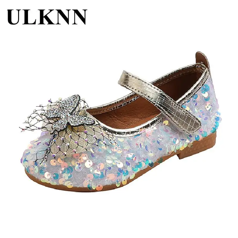 

ULKNN Sequins Flats Girls Shoes New Kid's 2022 Children With Flat Single Baby Pink Bowknot Shoe Princess Shoes Infants