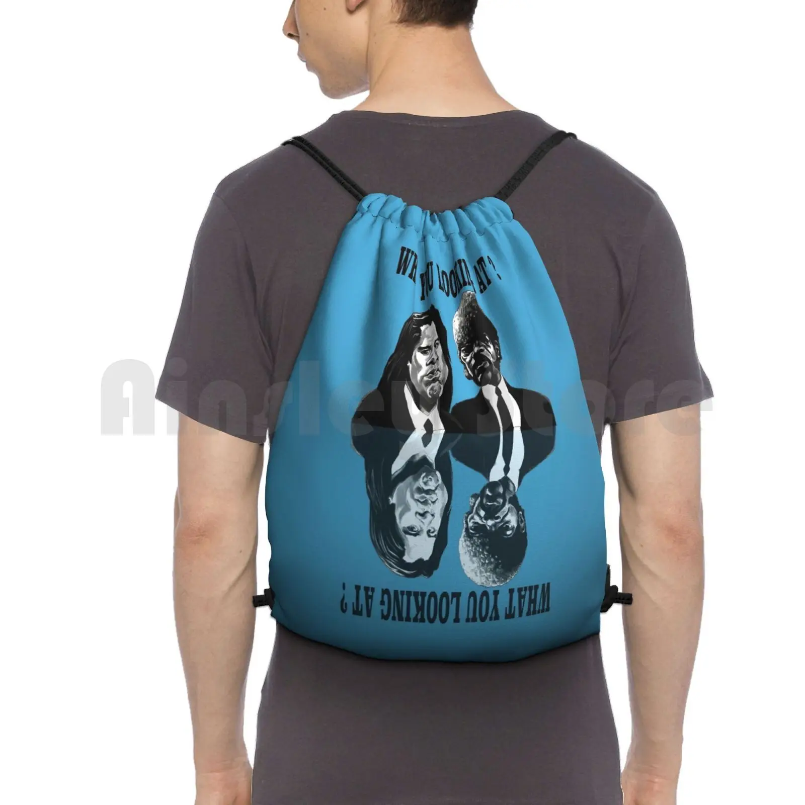 

Pulp Fiction " What You Looking At  Backpack Drawstring Bags Gym Bag Waterproof Pulp Fiction Movies