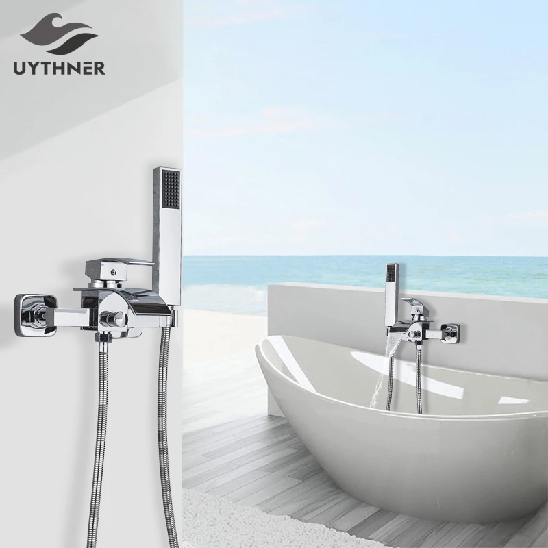 Uythner кран для ванной комнаты с Одной ручкой Водопад Носик Смеситель ручной душ
