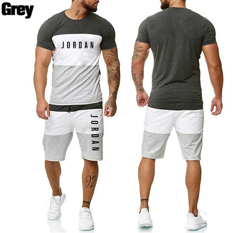 

2021 The new Summer Men Set Fitness Suit Sporting Suits Short Sleeve T Shirt + Shorts Quick Drying 2 Piece Joining Together Set