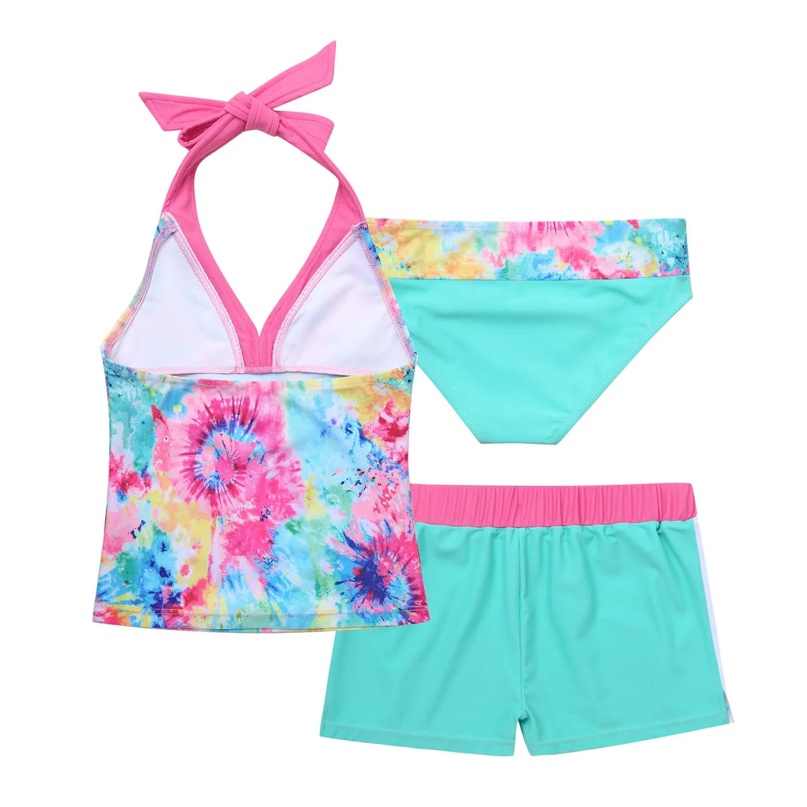 Детский купальник для девочек с лямкой на шее топ эластичным поясом женский