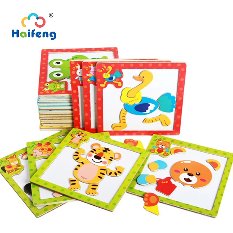 

3D Magnetic wooden Puzzle jigsaw puzzle Cartoon Animals Puzzles Tangram Child Educational Toy for Children table kids 2 Pcs/Lot