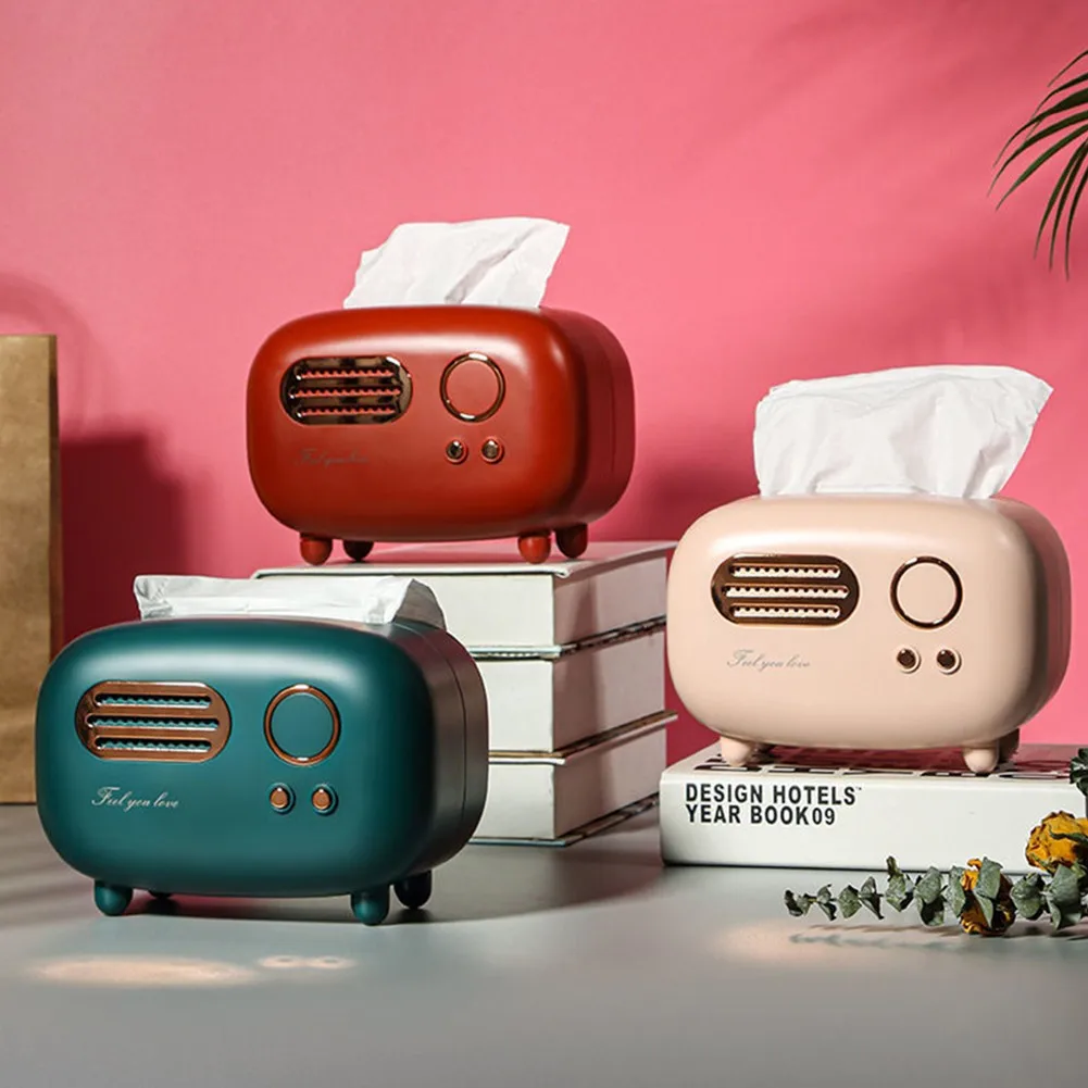 

Retro Radio Model Tissue Box Desktop Napkin storage Holder case paper Wet Wipes Organizer Ornament