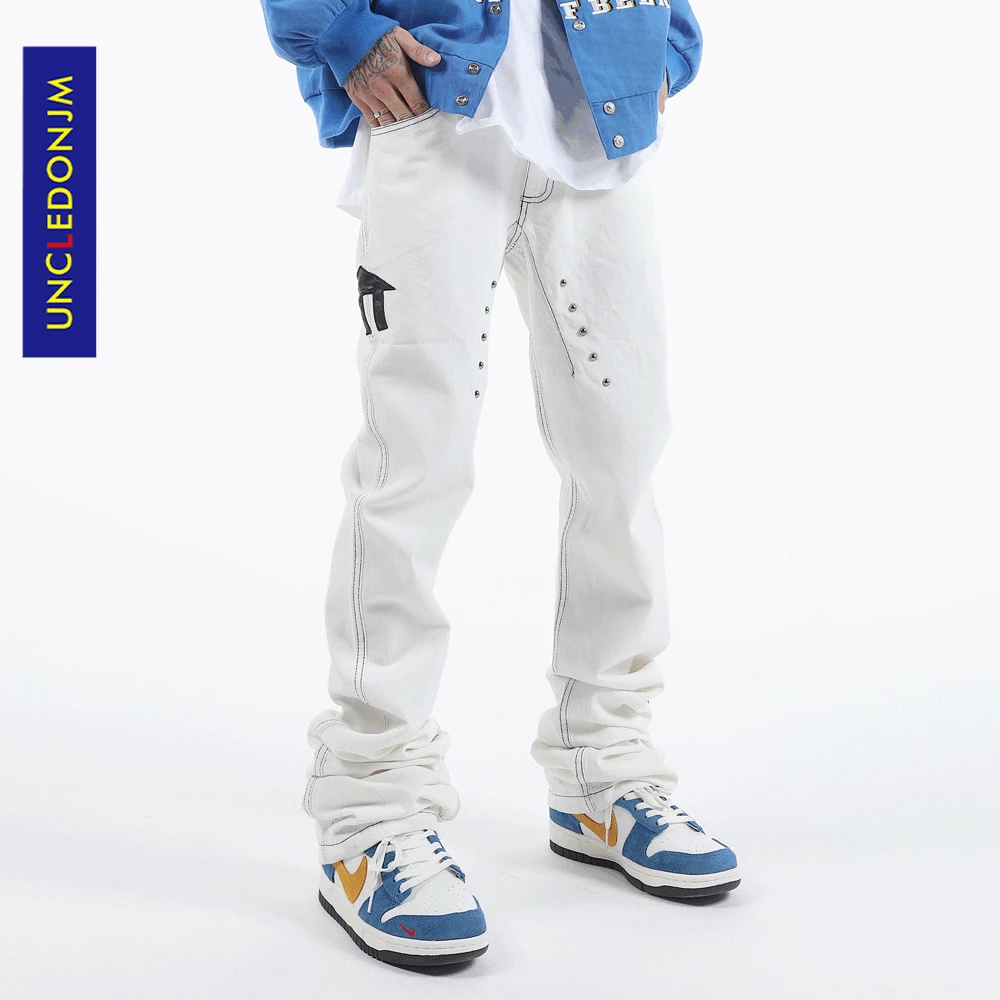 

Уличная одежда UNCLEDONJM для мужчин, джинсы в стиле хип-хоп, джинсы с прямыми штанинами, джинсы в стиле Хай-стрит, Мужская одежда, цвет белый
