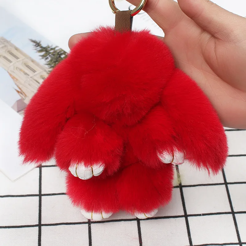 

Cute Bunny Toy Keychain Women Fur Pom Pom Angel Rabbit Key Ring Hare Pompom Plush Dolls Toy Girls Bag Car Key Pendant 13cm
