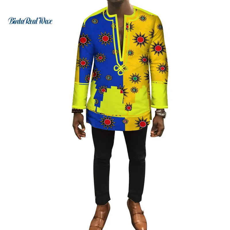 

Autumn Dashiki African Bazin Riche Mens Top Clothes Patchwork Shirts African Design Clothes Custom Print Shirt for Men WYN448