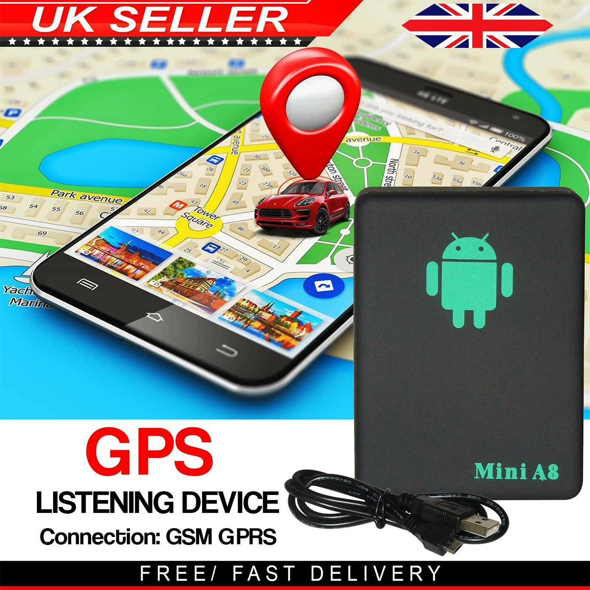 Автомобильный GPS-трекер Mini A8 черный с дистанционным управлением голосовым