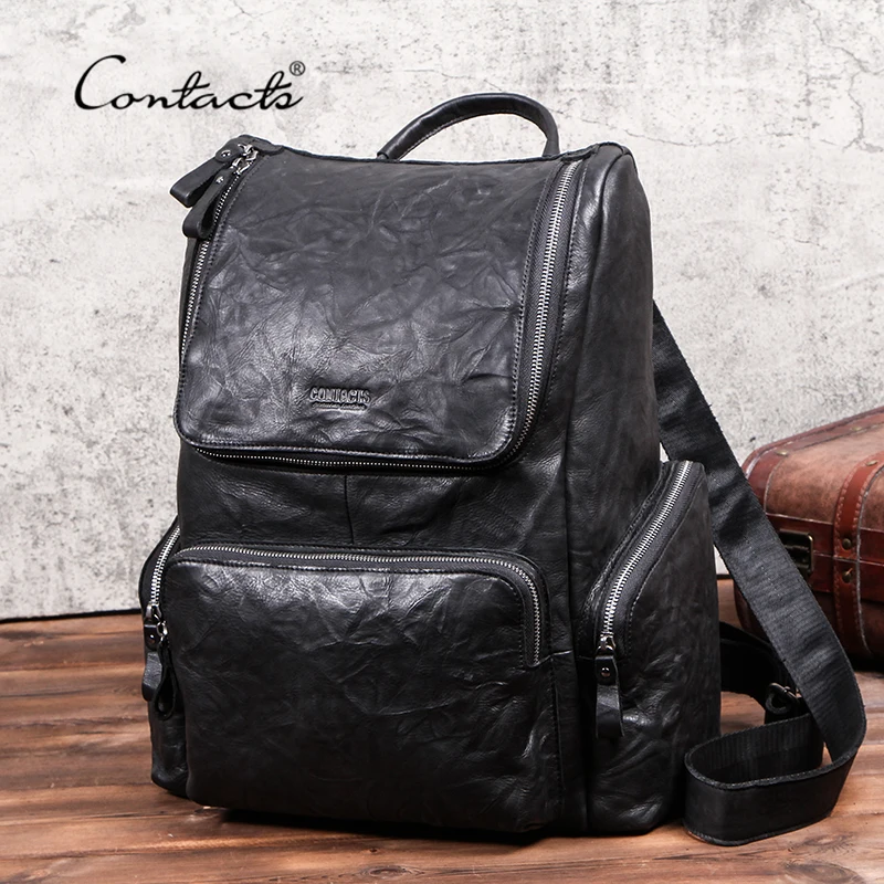 Full-grain Cow Leather 15 Inch Laptop Backpacks Casual Male 