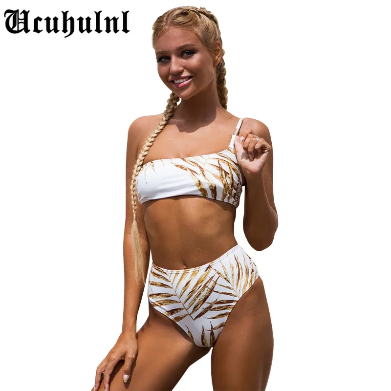 

Lolita Leaf Print Bikinis One Shoulder Swimsuit Designer Beachwear High Waist Swimwear Women 2021 Summer Sexy Bikini Set