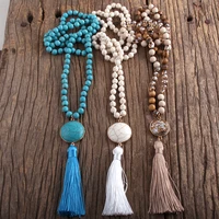 rh fashion boho jewelry stones long knotted semi precious stone tassel necklaces dropship