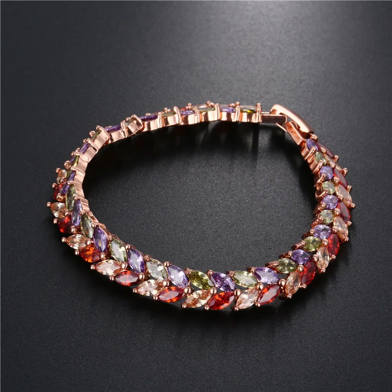 

Women's high-grade Bracelet 3A color zircon classic personality female plant flower rose gold bracelet fashion accessories