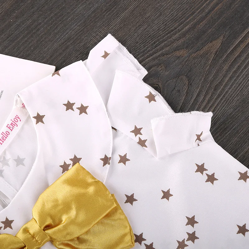 Комплект одежды для девочек летний повседневный комплект футболка с бантом и