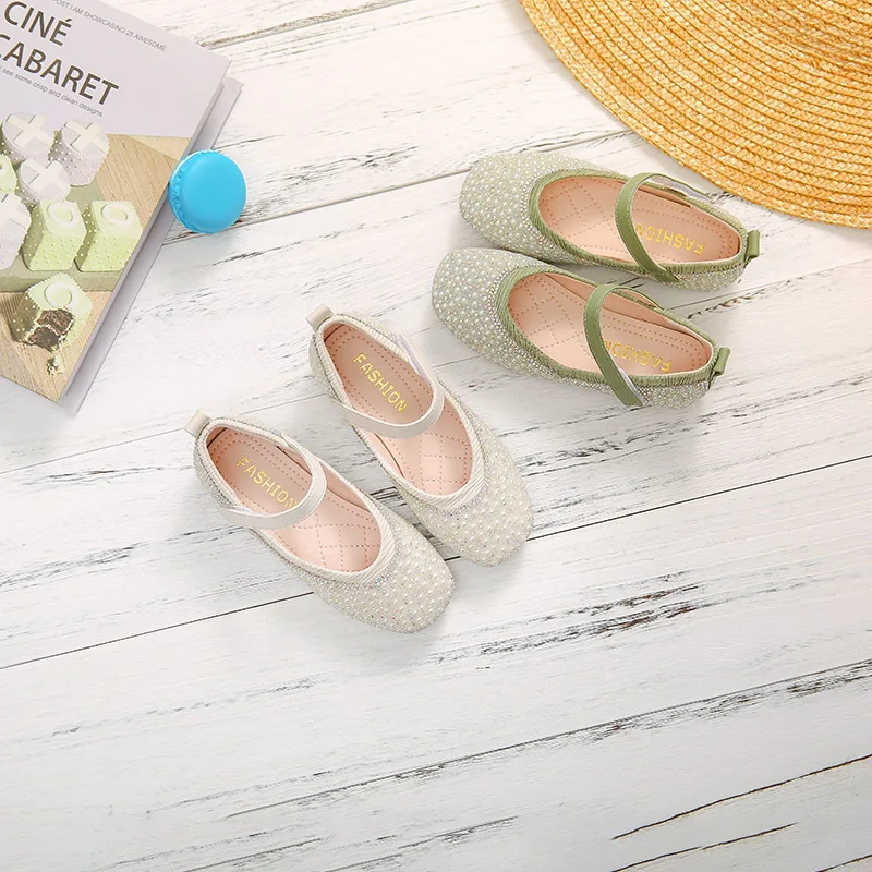 Весна 2020 г. детская обувь принцессы на плоской подошве с жемчугом Брендовая для