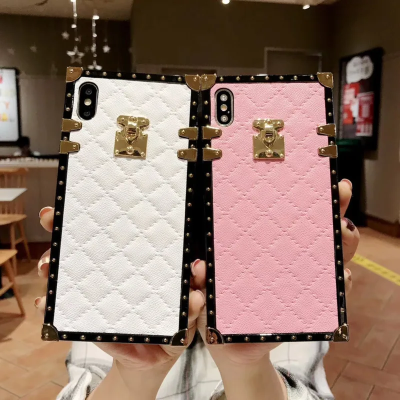 Мягкий кожаный чехол из овчины для iPhone 11 12 Pro X Xr Xs Max 8 7 6 Plus квадратный клетчатый