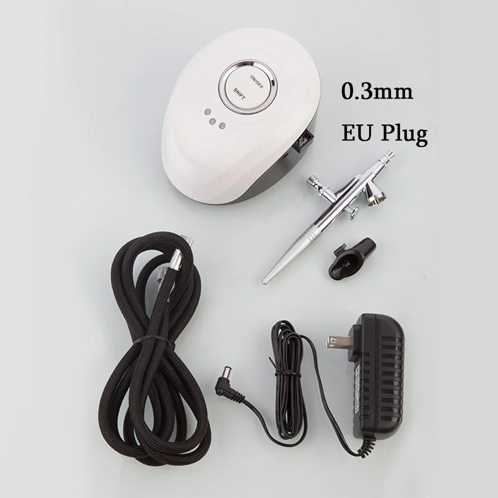 0.3mm White EU Plug 0,2/0,3/0,4 мм сопло воздуха щетка для тела Краски спрей комплект аэрографа двойного действия компрессор Портативный для нейл-арта, дизайн татуировки хной - Цвет: 0.3mm White EU Plug