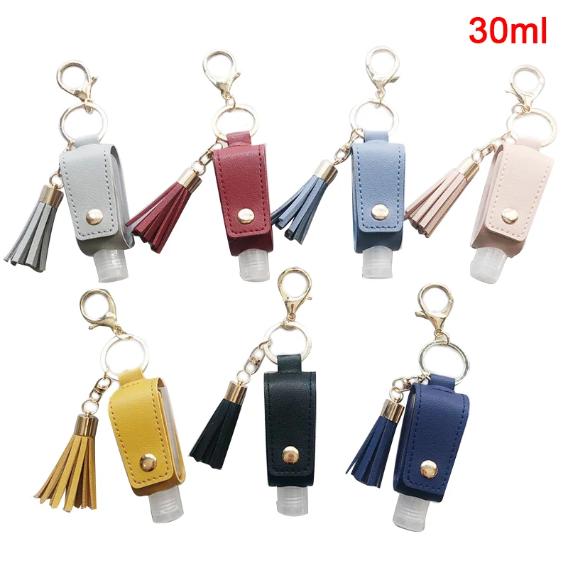 

1PC 30ml Portable Empty Leakproof Leather Keychain Holder Carriers Plastic Travel Bottle for Hand Sanitizer with Tassels