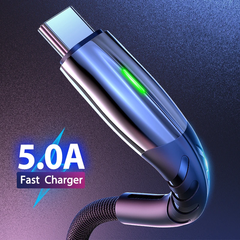 5А 2 м Тип C микро USB кабель светодиодный индикатор Быстрая зарядка Android телефон