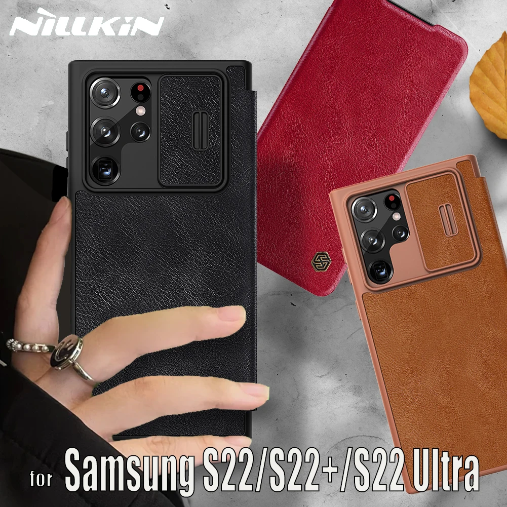 

Чехол Nillkin для Samsung Galaxy S22 Ultra/Plus, защитный чехол для объектива камеры, кожаный чехол-книжка с отделением для карт для Samsung S22