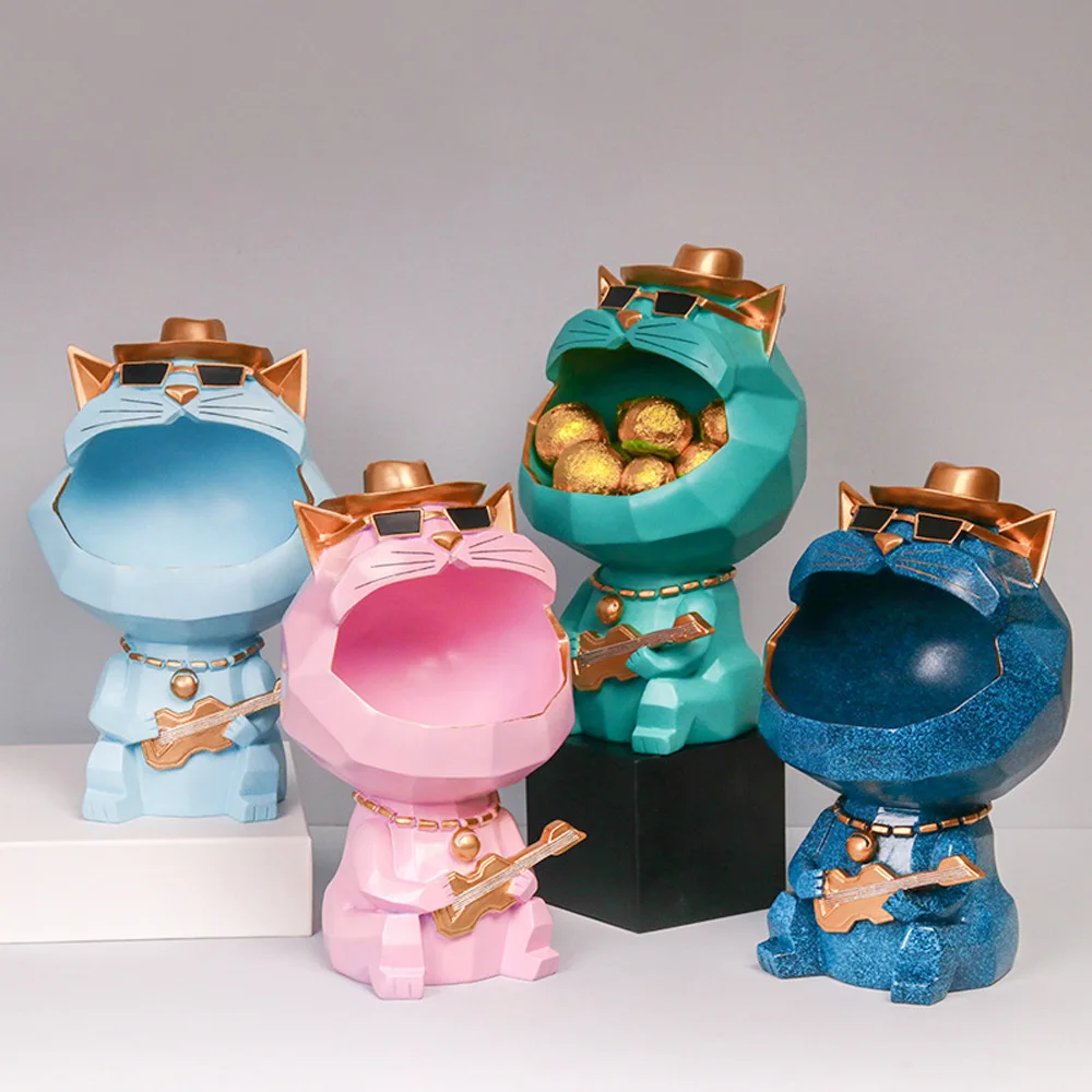 

Cat Sculpture Home Decor 3D Cat Statue Sculpture Table Miniature Figurine Sundries Storage Box Modern Living Room Desk Decor