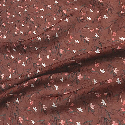 Шелковая льняная ткань с цветочным принтом на темно-коричневом дне 16momme SLN135 | Дом