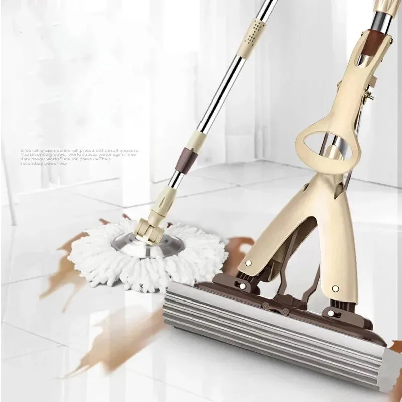 

Sponge Mop Household Free Hand Washing Half-fold Squeezed Water Glue Cotton Mop Large Lazy Bathroom Absorbent Mop Rod Steam Mop