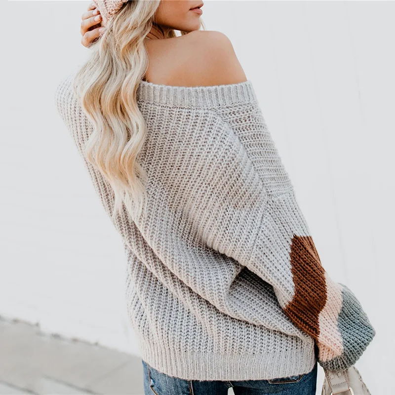Сексуальный v-образный вырез полосатый Женский свитер пуловер 2021 осень-зима