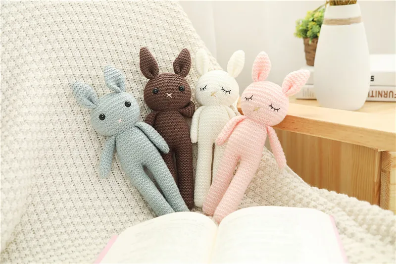 25Cm Handmade Knitted Rabbit Doll Stuffed Plush Toy Cute Animals Soothing Baby Sleeping Plush Toy Gifts for Kids Birthday
