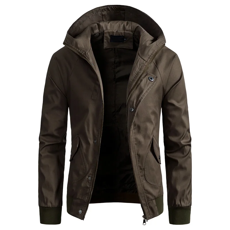 Мужская однотонная куртка с капюшоном для весны и осени спортивное пальто
