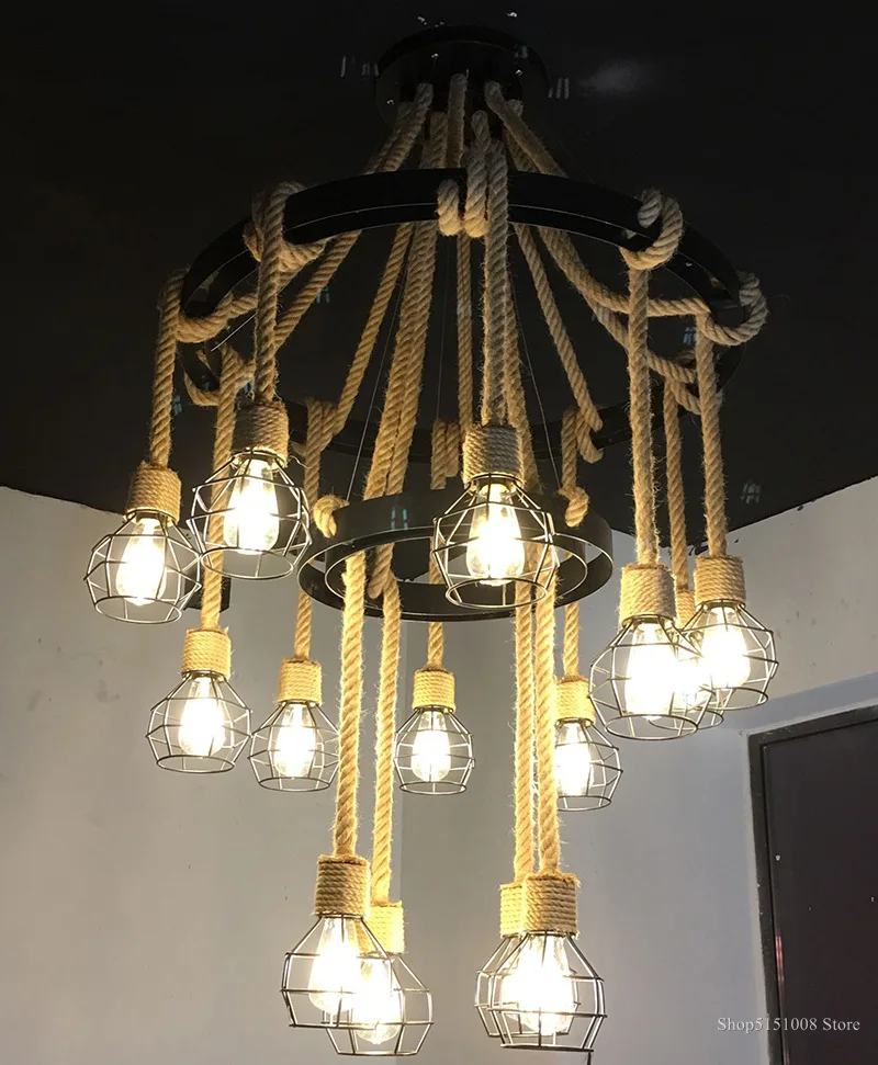 Candelabros retro con personalidad Edison, lámpara colgante de cuerda de cáñamo restaurante, para cafetería Industrial, Bar y tienda