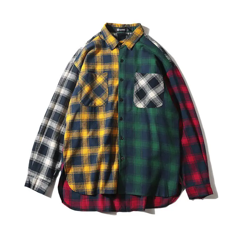 

Autumn Plaid Shirt Spring Casual Long Sleeve Soft Cotton Japanese Harajuku Vintage Plaid Patchwork Shirts Streetwear Men Women