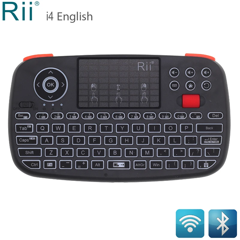 Rii i4 мини-клавиатура с подсветкой, двойной режим, 2,4G, Bluetooth, беспроводная мини-клавиатура, воздушная мышь с тачпадом для iPad Pro, iPhone XR