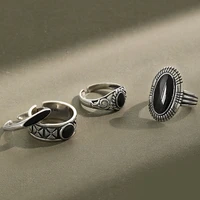 bitwbi 925 sterling silver rings 2020 new ins vintage fashion obsidian rings for woman female couple promise jewelry gift