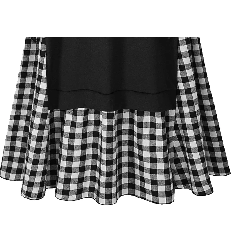 Женское клетчатое платье с круглым вырезом повседневное офисное длинными