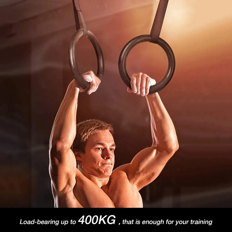 

Gym Rings Professional Fitness Rings with 2X Adjustable 4.5M Nylon Bands and Sweat Band