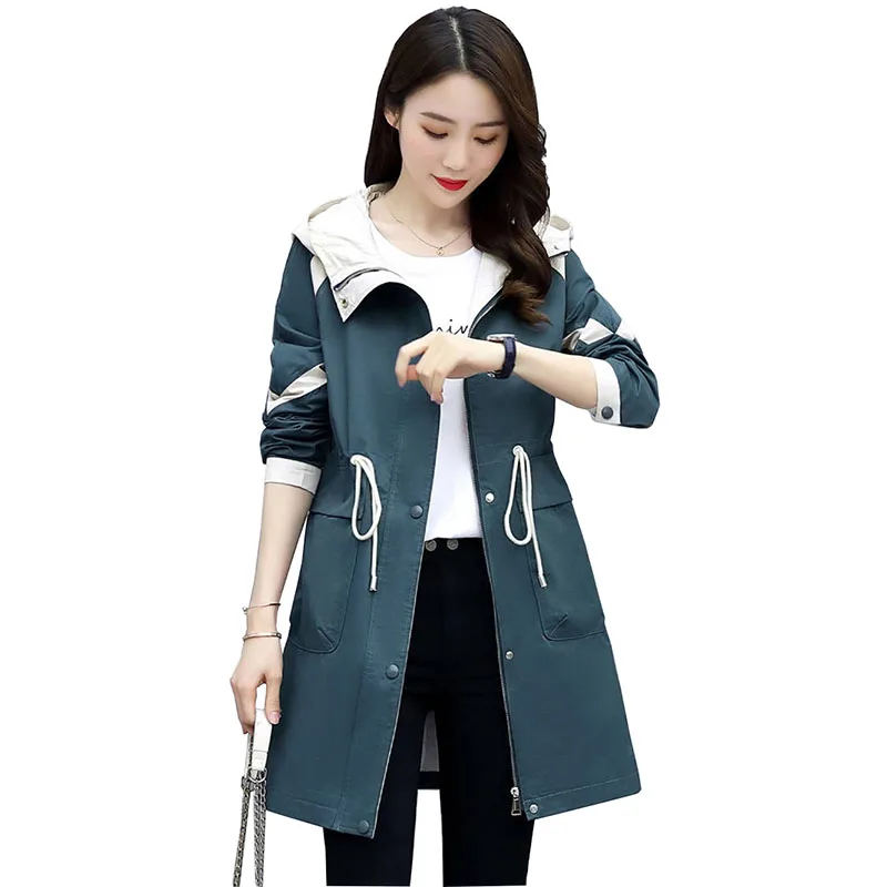 

2020 Spring Autumn Classic Long Trench Coat Women Casual Thin Windbreaker Female Overcoat Hooded Coat Female Slim Outwear 3336