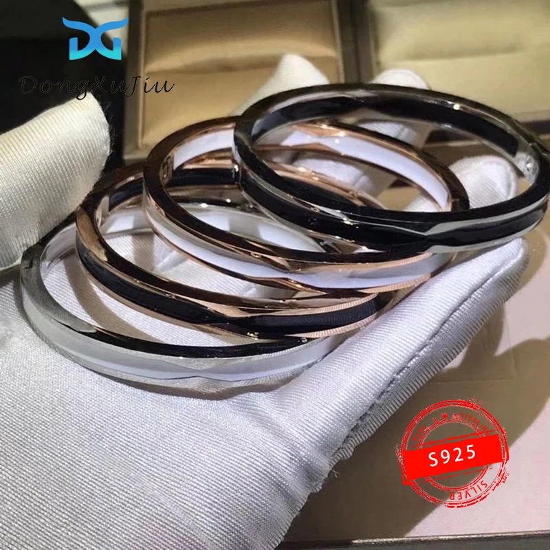 

S925 Sterling Silver Zero Bangle Bracelet Brand Luxury Black White Ceramics Naked Bangle Original Jewelry Ornaments With Logo1:1