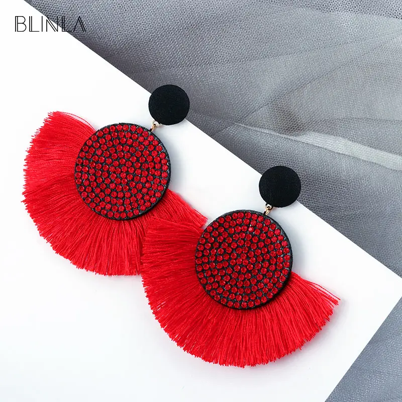 Женские богемные серьги BLINLA винтажные с большими кисточками и кристаллами