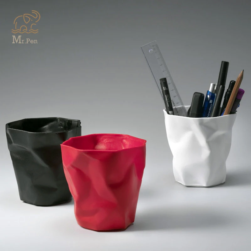 

Irregular Shape Pleated Plastic Pen Holders Multifunction Desktop Storage Box Memo Box Office Stationery Organizer Car Trash Can