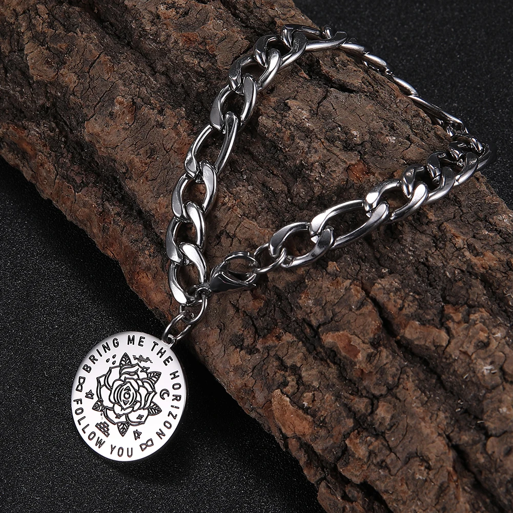 Браслеты LIKGREAT женские из нержавеющей стали 316L с круглым кулоном и надписью в виде