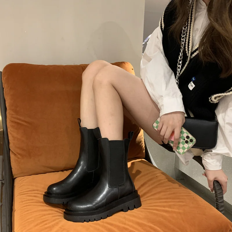 

Women's Mid-tube Boots, Solid Color PU Upper, Round Toe Square Heel, Thick Bottom, Non-slip, Warm and Comfortable Women's Boots