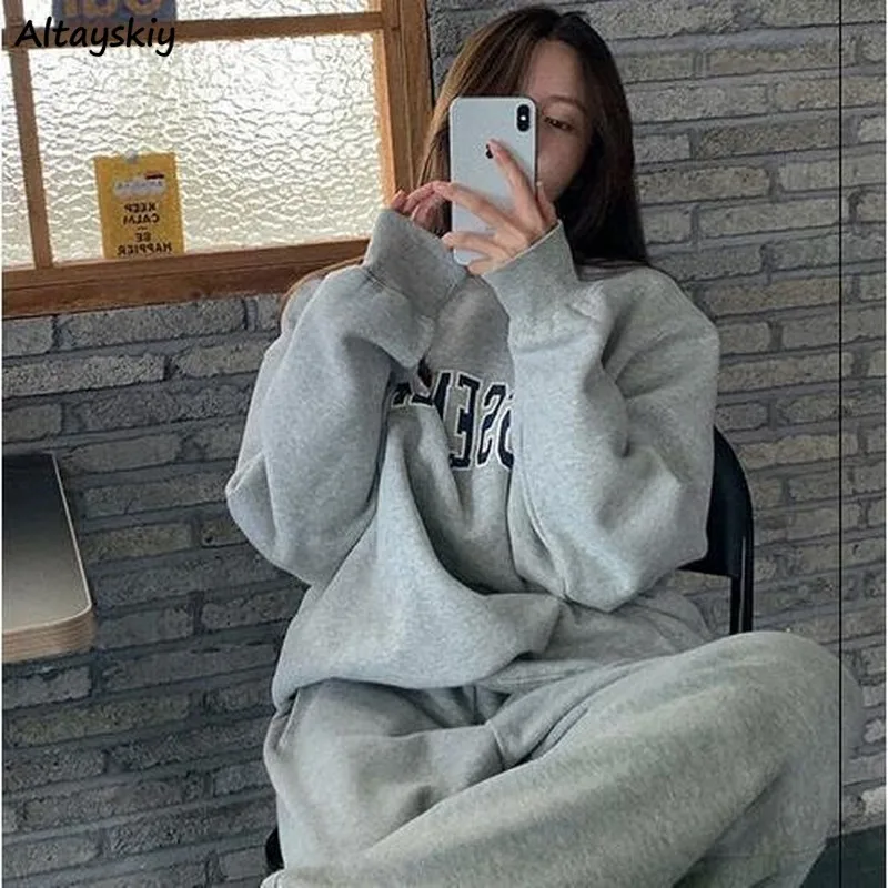 Hoodies Women Thickening O-neck Causal Loose Boyfriend Long Sleeve All-match Unisex Students Letter Spring-autumn Teens Couples