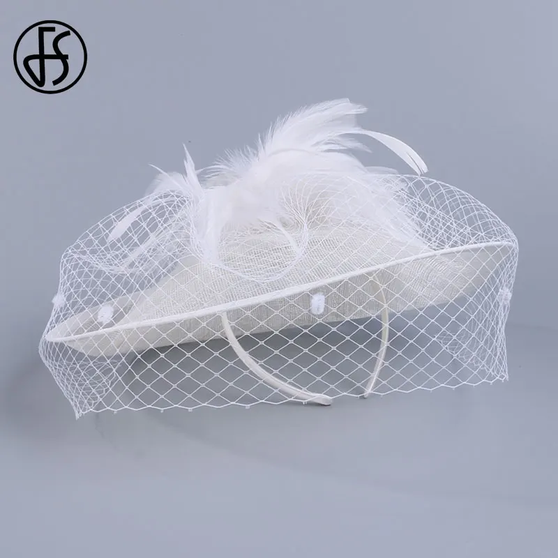 FS черно белые шляпы с перьями для свадьбы женщин Очаровательная шляпа Sinamay Kentucky