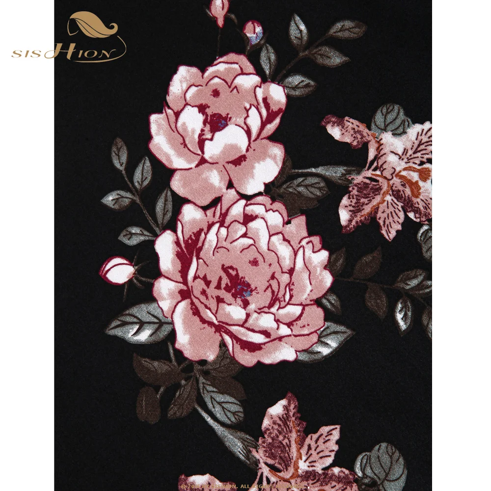 

SISHION Vintage Retro Floral Skirt VD1264 Flare A Line Swing Casual Summer Midi Black Skirt 50s 60s Cotton New